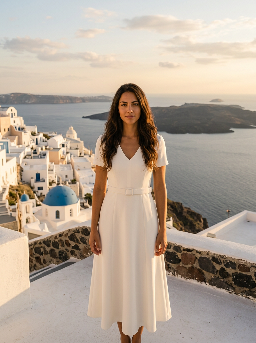 Robe Iraklia — Blanche Col en V à Manches
