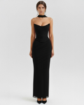 Malu — Black Mesh Three-Piece Maxi Dress