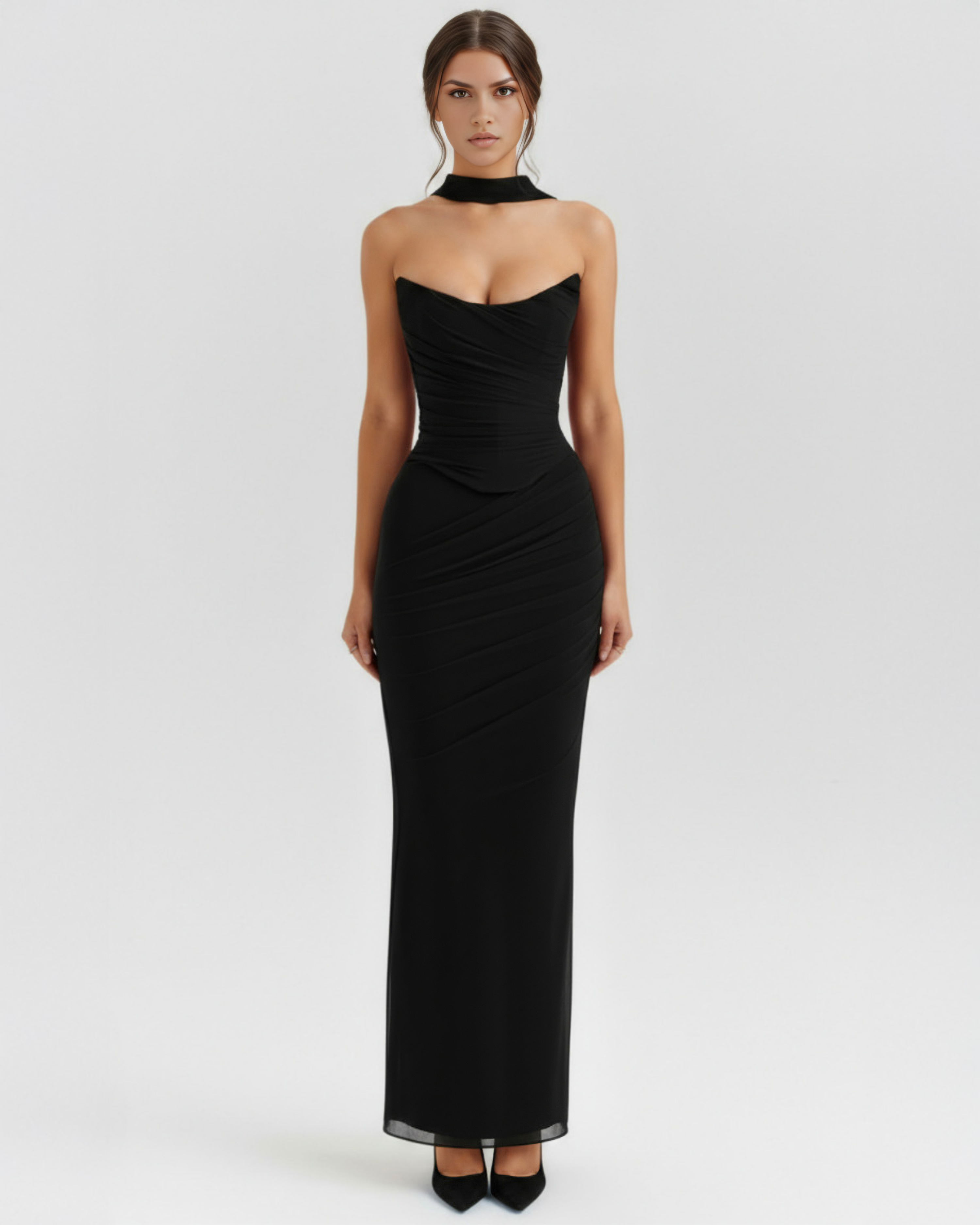 Malu — Black Mesh Three-Piece Maxi Dress