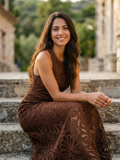 Robe Kastos — Marron Dentelle Guipure