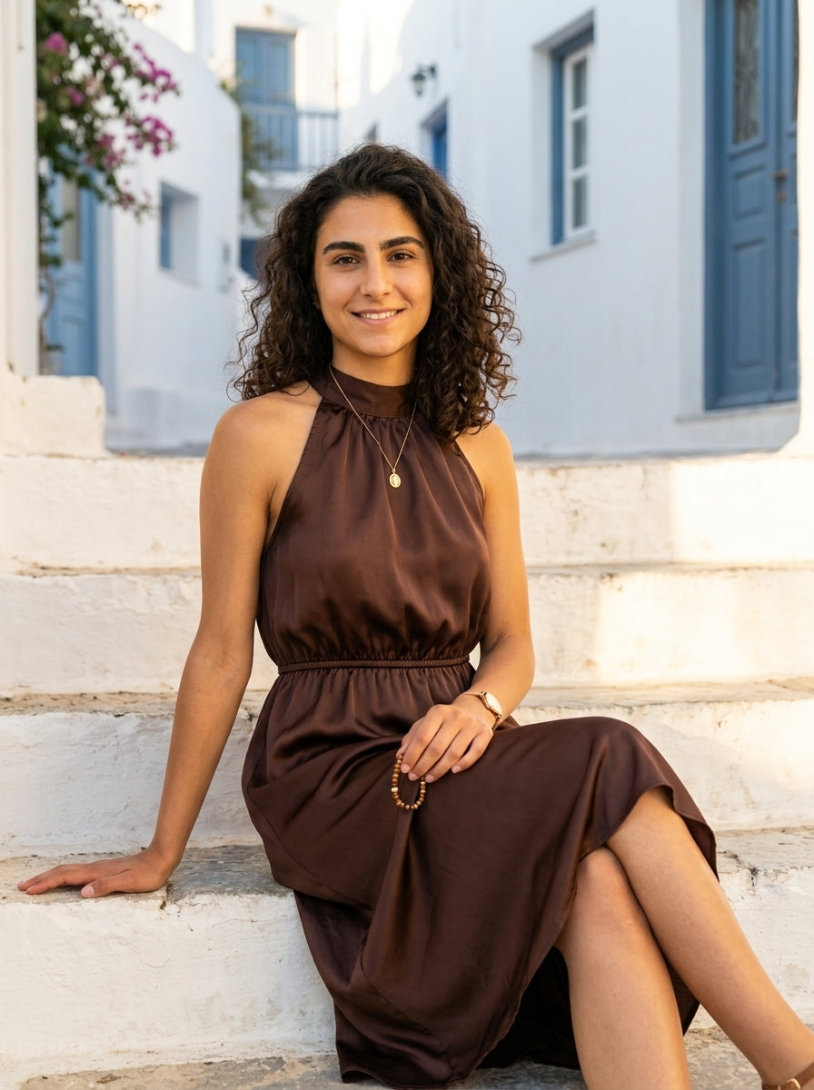 Robe Fourni — Marron Satin Halter