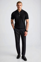 Vertical Striped Button Polo