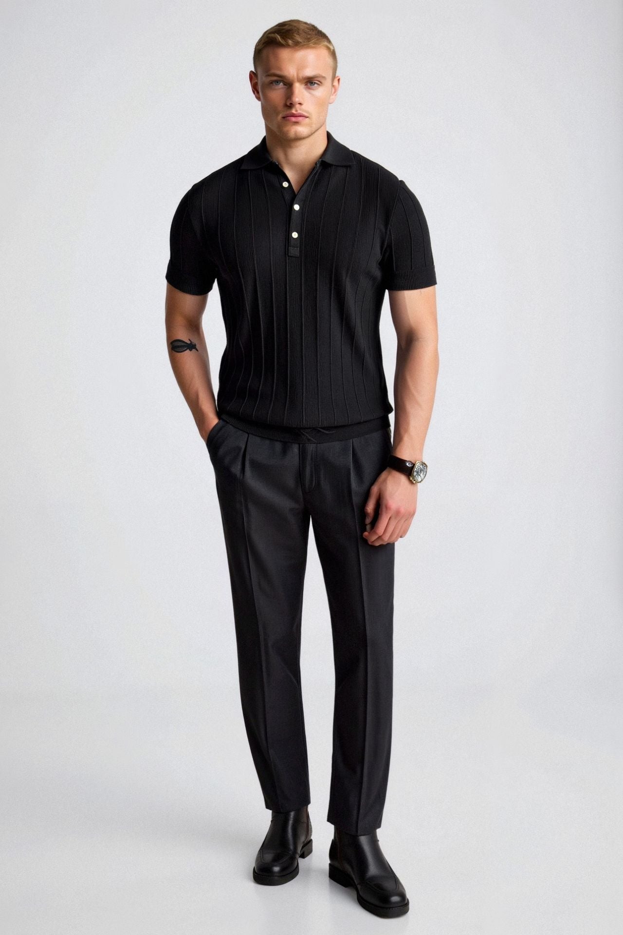 Vertical Striped Button Polo