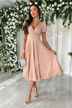 Anika - Elegant V-Neck Midi Dress for Weddings and Other Occasions