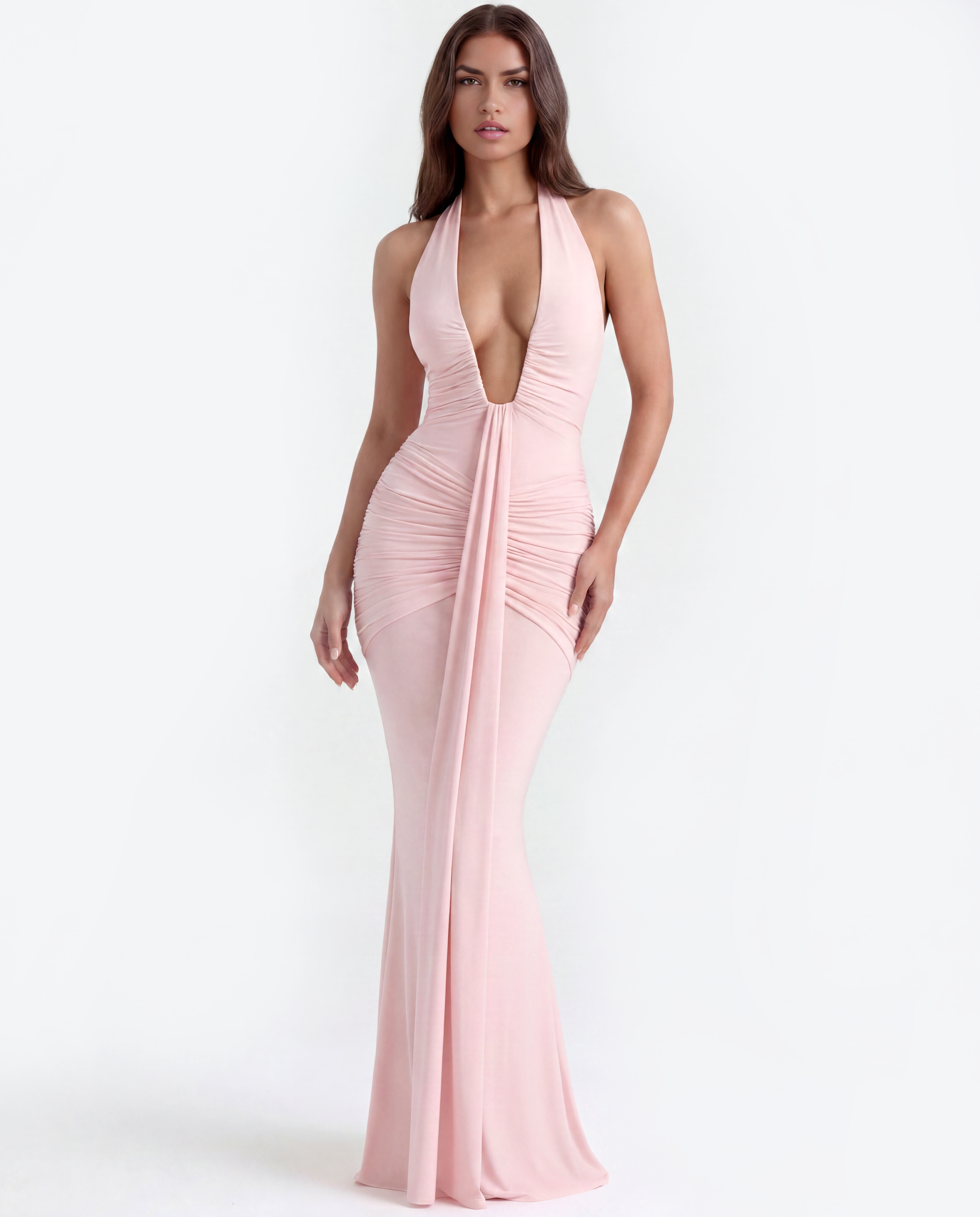 Ariel — Halter Neck Maxi Dress in Pink