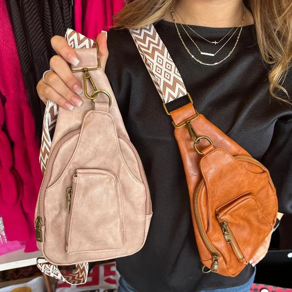 Mackenzie - Vintage Crossbody Bag with Geometric Strap