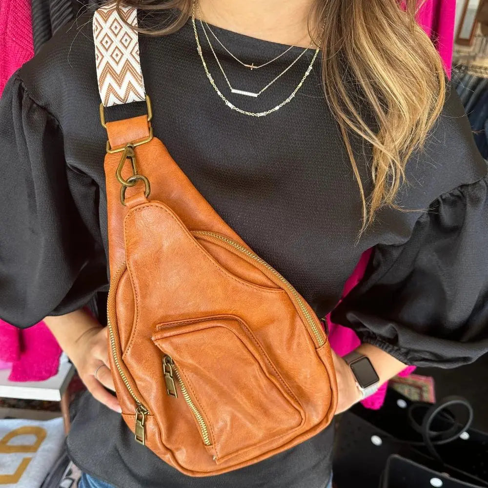 Mackenzie - Vintage Crossbody Bag with Geometric Strap