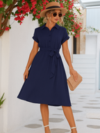 Dakota - Button-Up Shirt Dress with Waist Belt and Collar