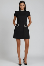 Ella - Elegant Solid-Colour Mini Dress with Stand Collar