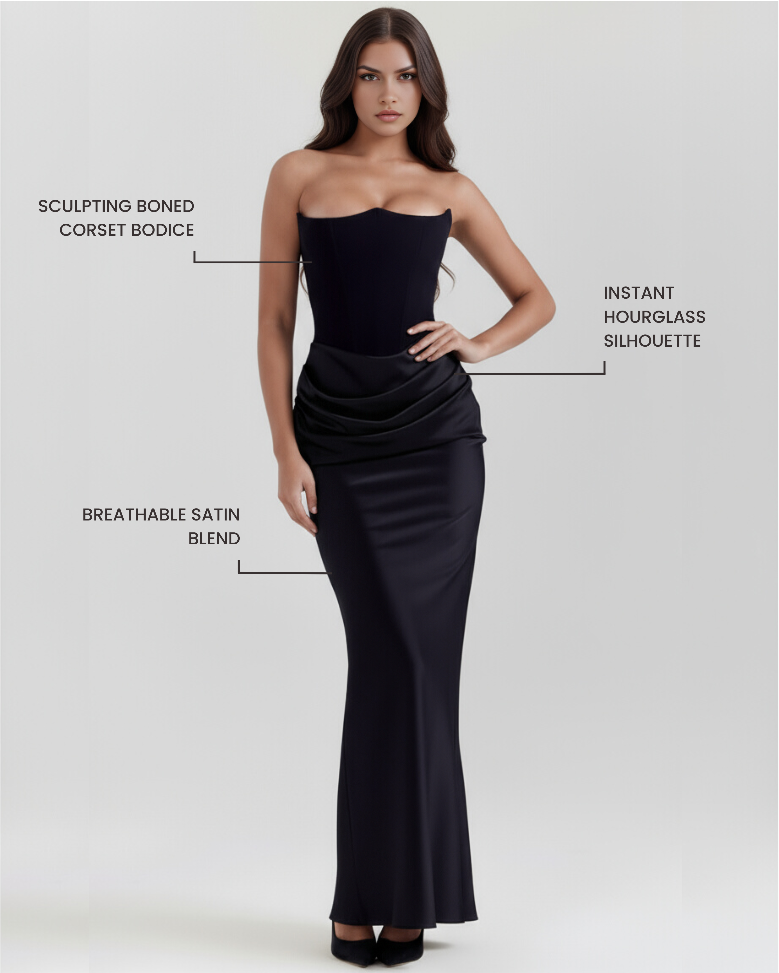Rosalind — Black Crepe Corset Dress
