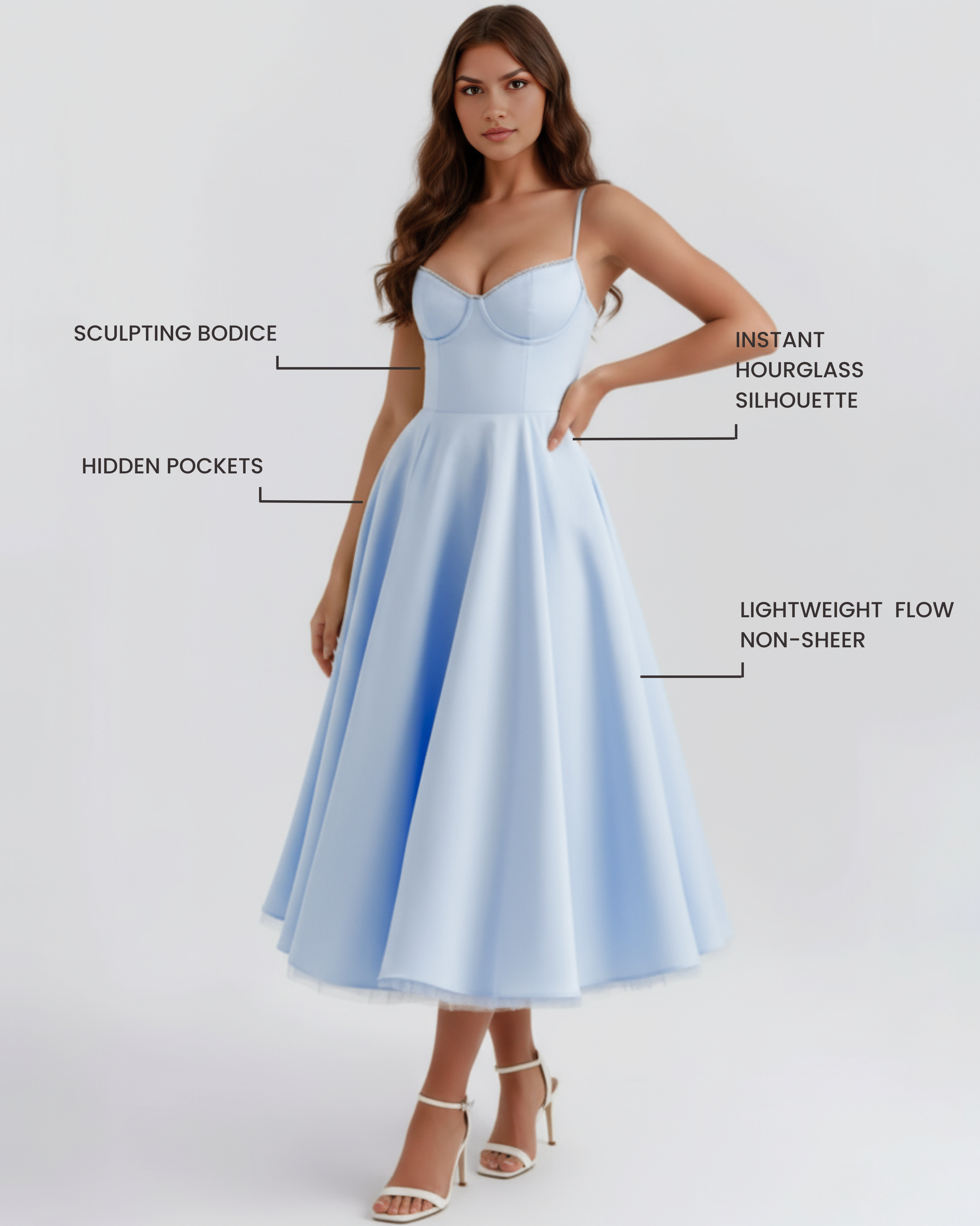 Selene — Sweetheart Midi Dress in Light Blue