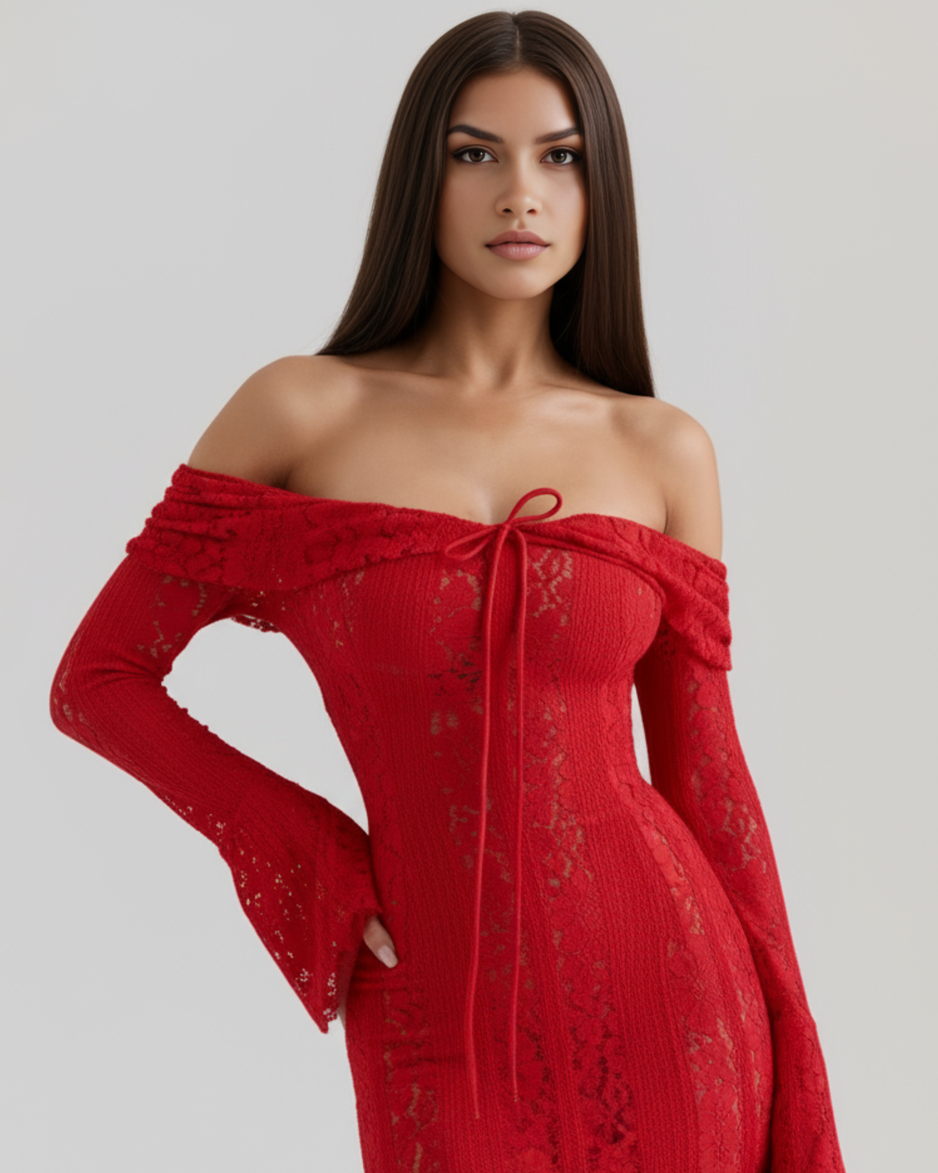 Alessandra — Red Floral Lace Maxi Dress