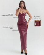 Vanessa — Burgundy Vegan Leather Midi Dress