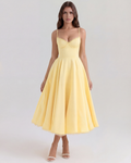 Selene — Buttery Yellow Satin Midi Dress