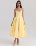 Selene — Buttery Yellow Satin Midi Dress