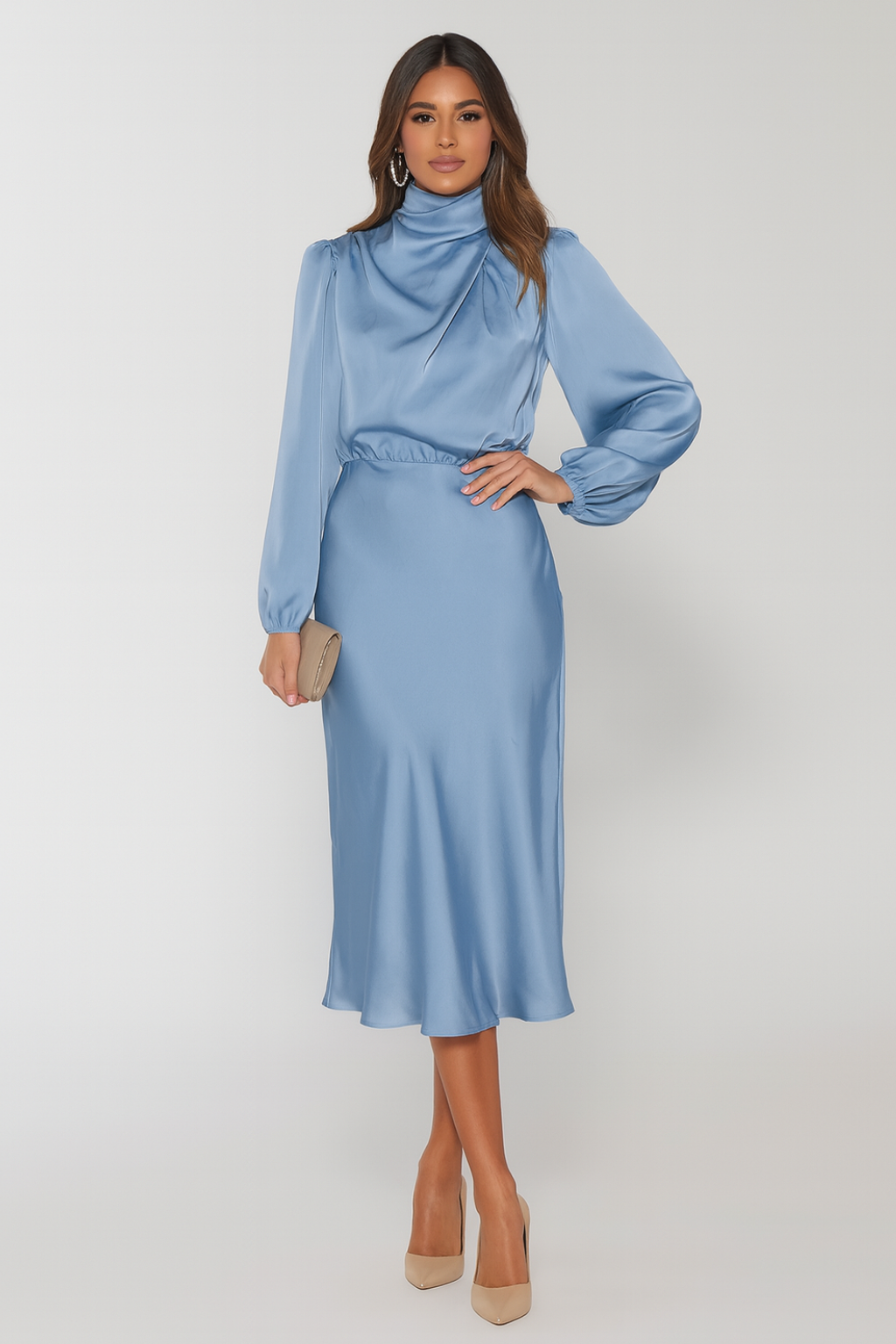 Hazel - Long-Sleeve Satin Dress