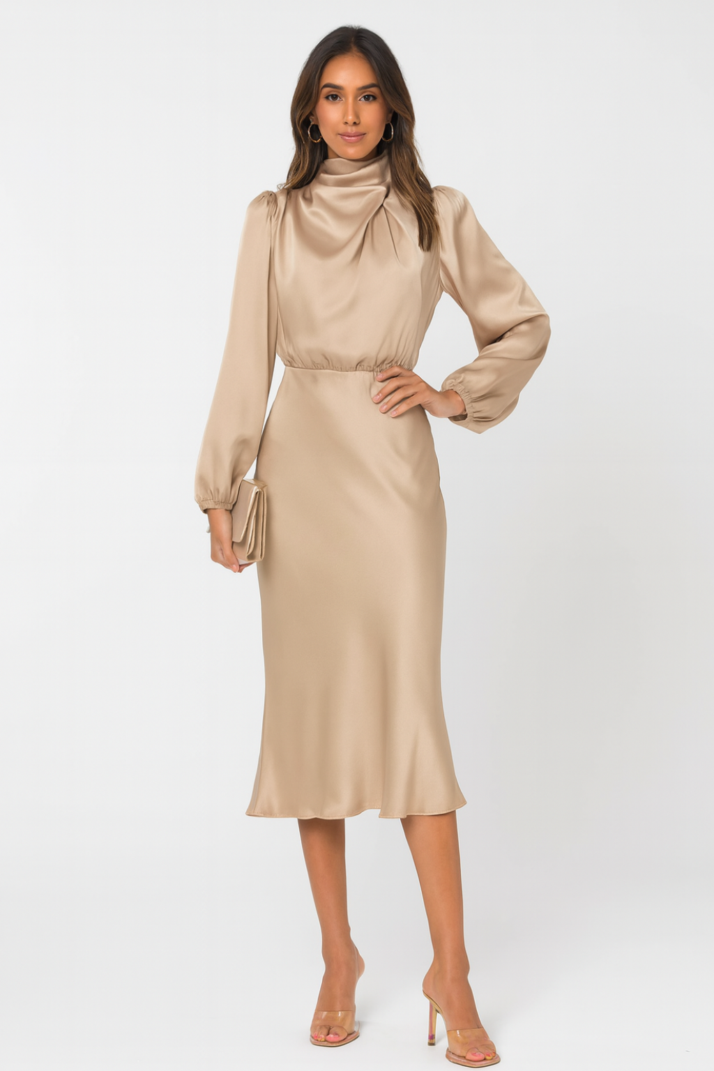 Hazel - Long-Sleeve Satin Dress