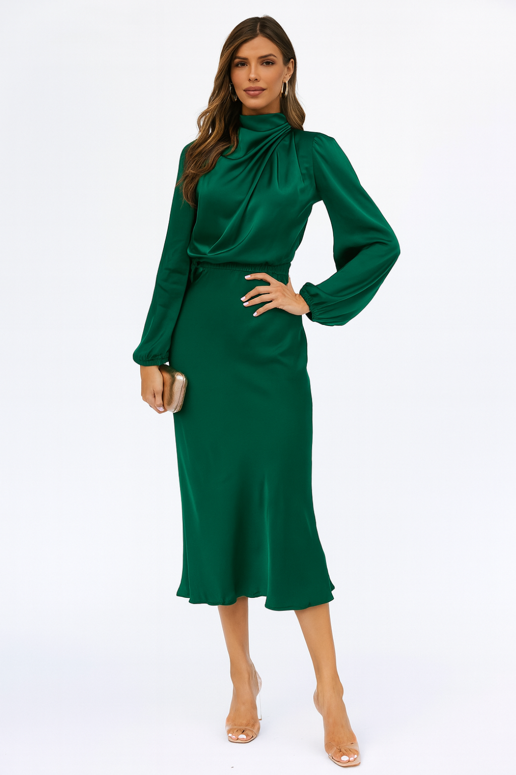 Hazel - Long-Sleeve Satin Dress