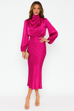 Hazel - Long-Sleeve Satin Dress