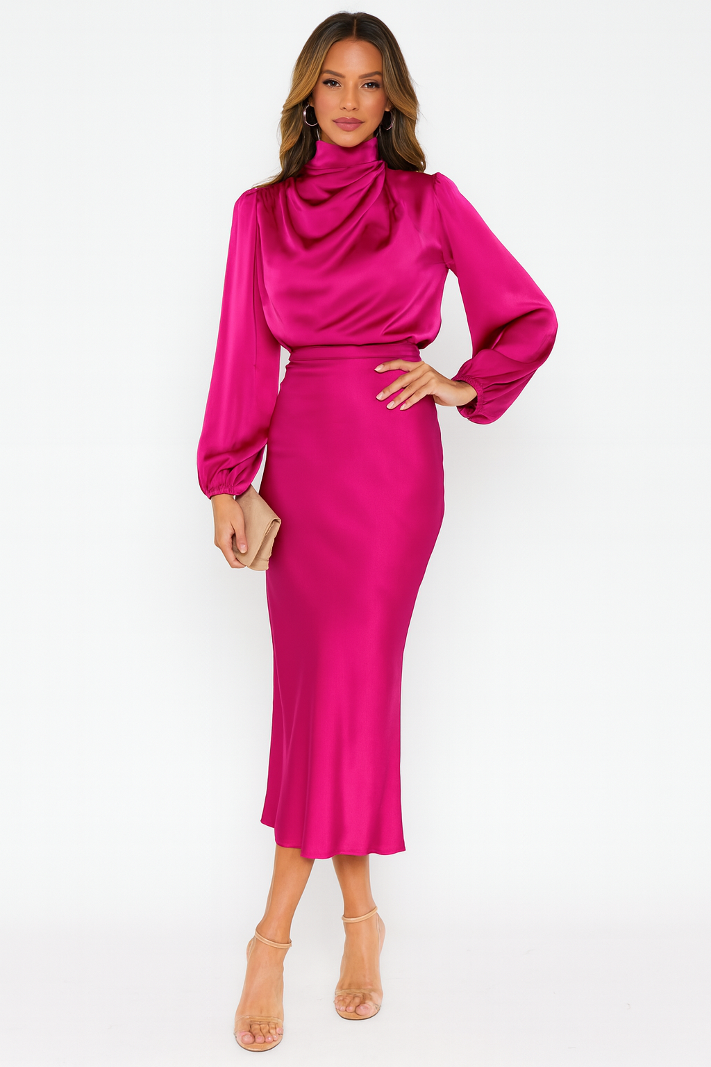 Hazel - Long-Sleeve Satin Dress