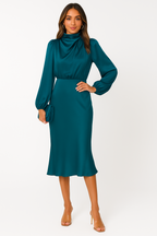 Hazel - Long-Sleeve Satin Dress