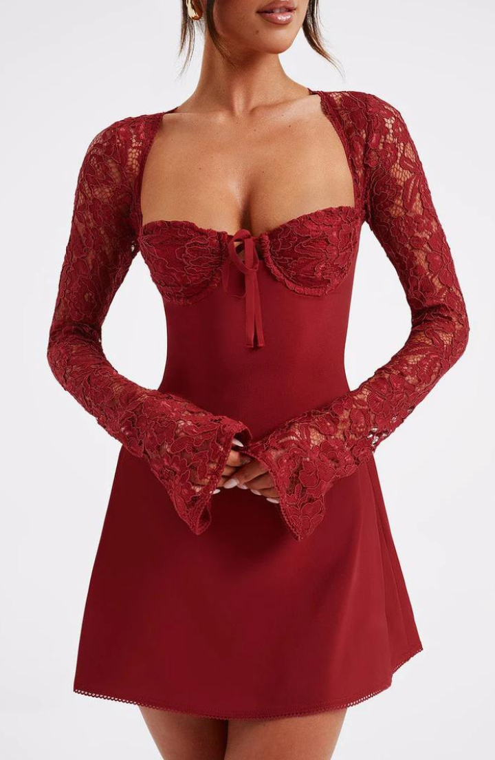 Eliana — Elegant Lace Mini Dress with Flared Sleeves