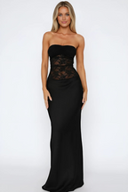 Kathy - Women's Strapless Mermaid Maxi Dress with Patchwork Lace