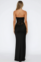 Kathy - Women's Strapless Mermaid Maxi Dress with Patchwork Lace