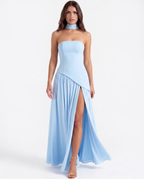Serena — Strapless Maxi Dress in Light Blue