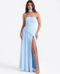 Serena — Strapless Maxi Dress in Light Blue