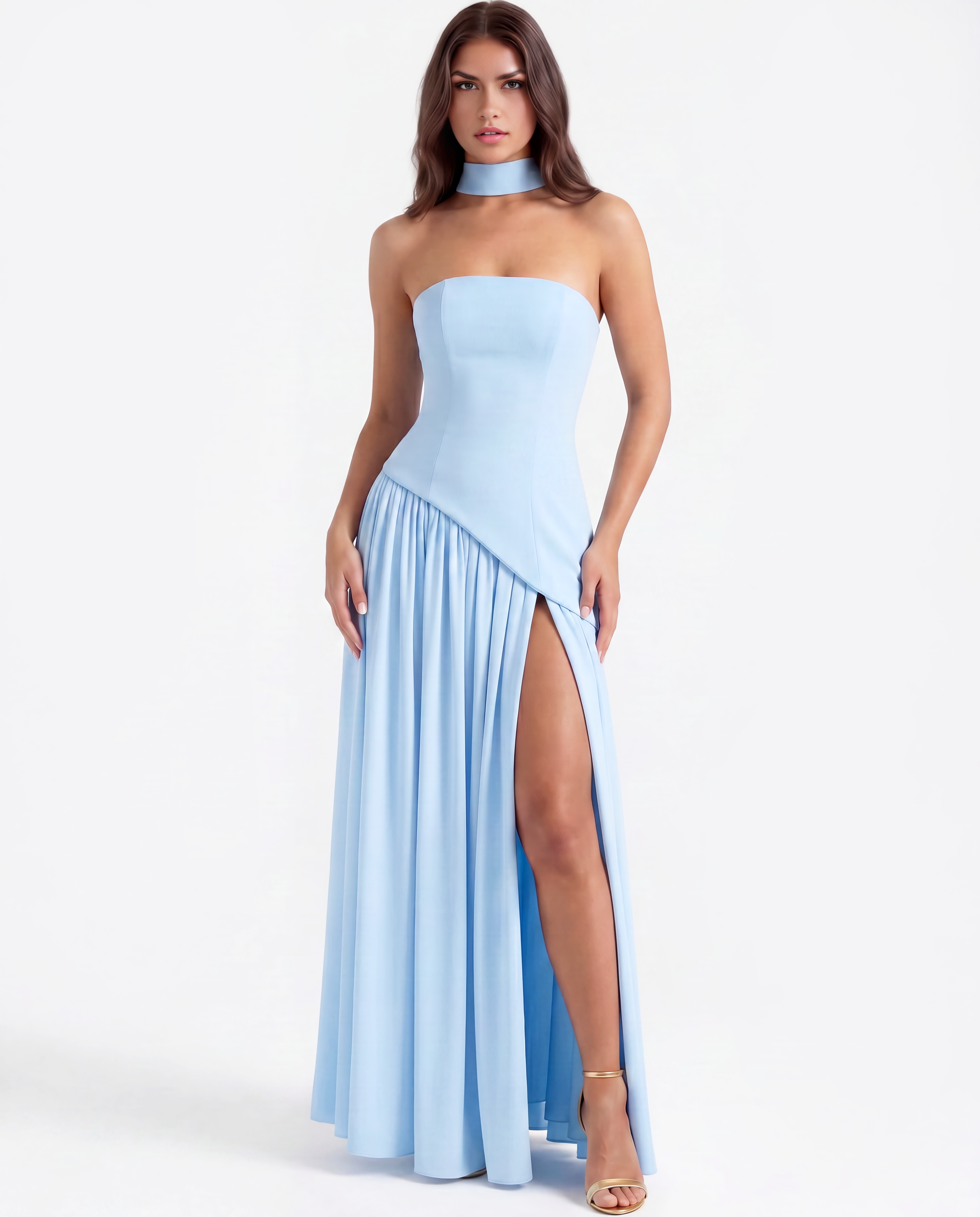 Serena — Strapless Maxi Dress in Light Blue