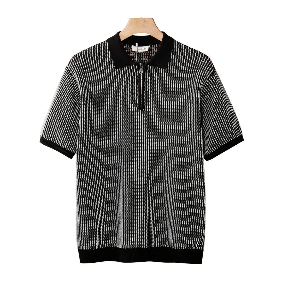 Geometric Textured Zip Polo
