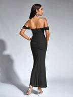 Off-Shoulder Bodycon Dress with Back Zip