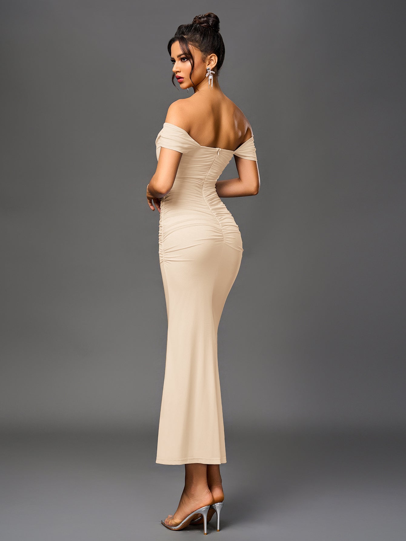 Off-Shoulder Bodycon Dress with Back Zip