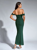 Off-Shoulder Bodycon Dress with Back Zip