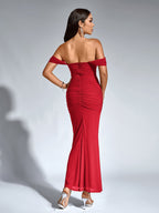 Off-Shoulder Bodycon Dress with Back Zip