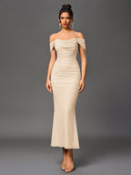 Off-Shoulder Bodycon Dress with Back Zip