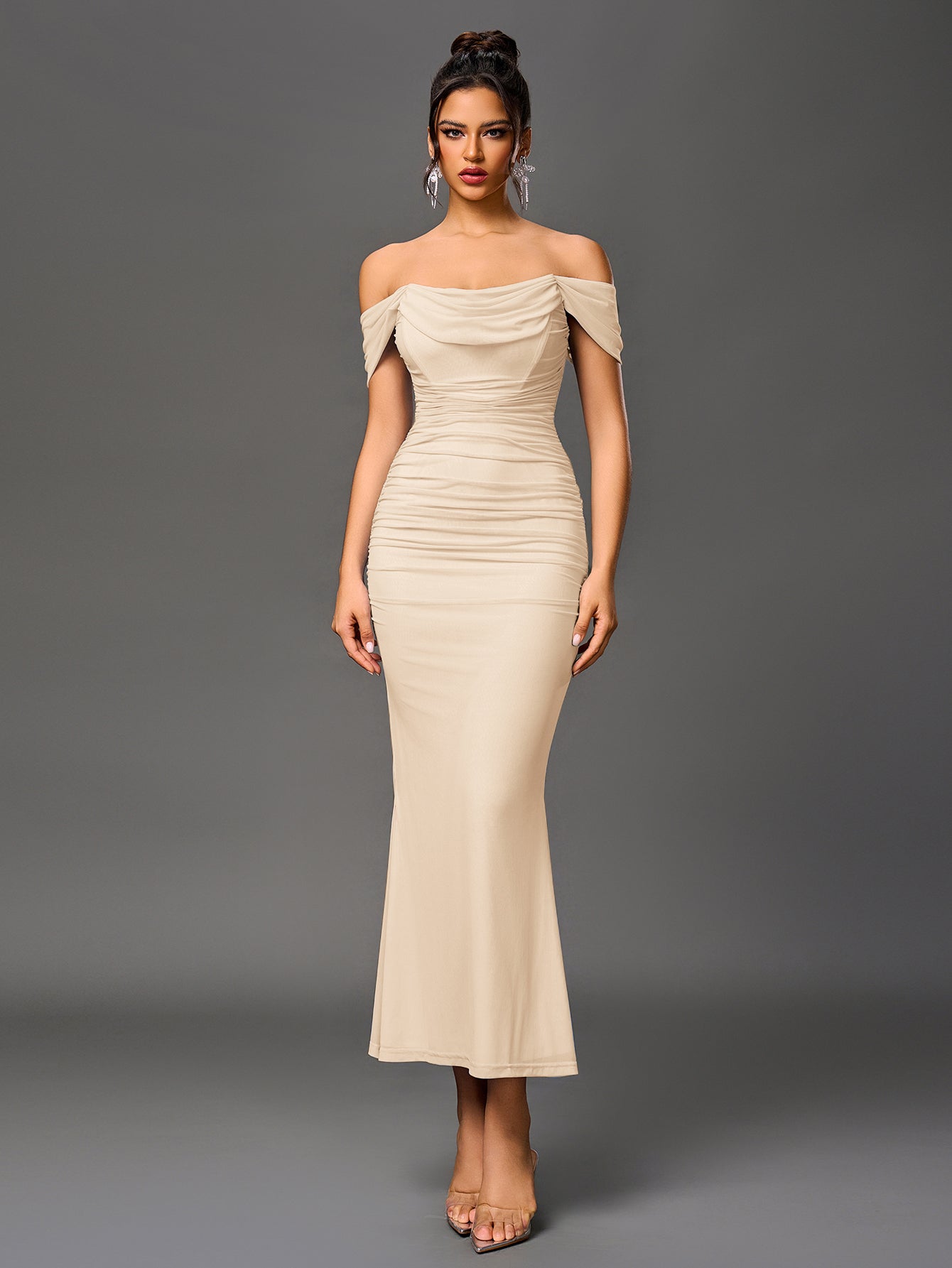 Off-Shoulder Bodycon Dress with Back Zip