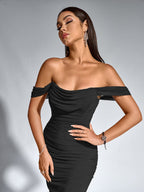Off-Shoulder Bodycon Dress with Back Zip