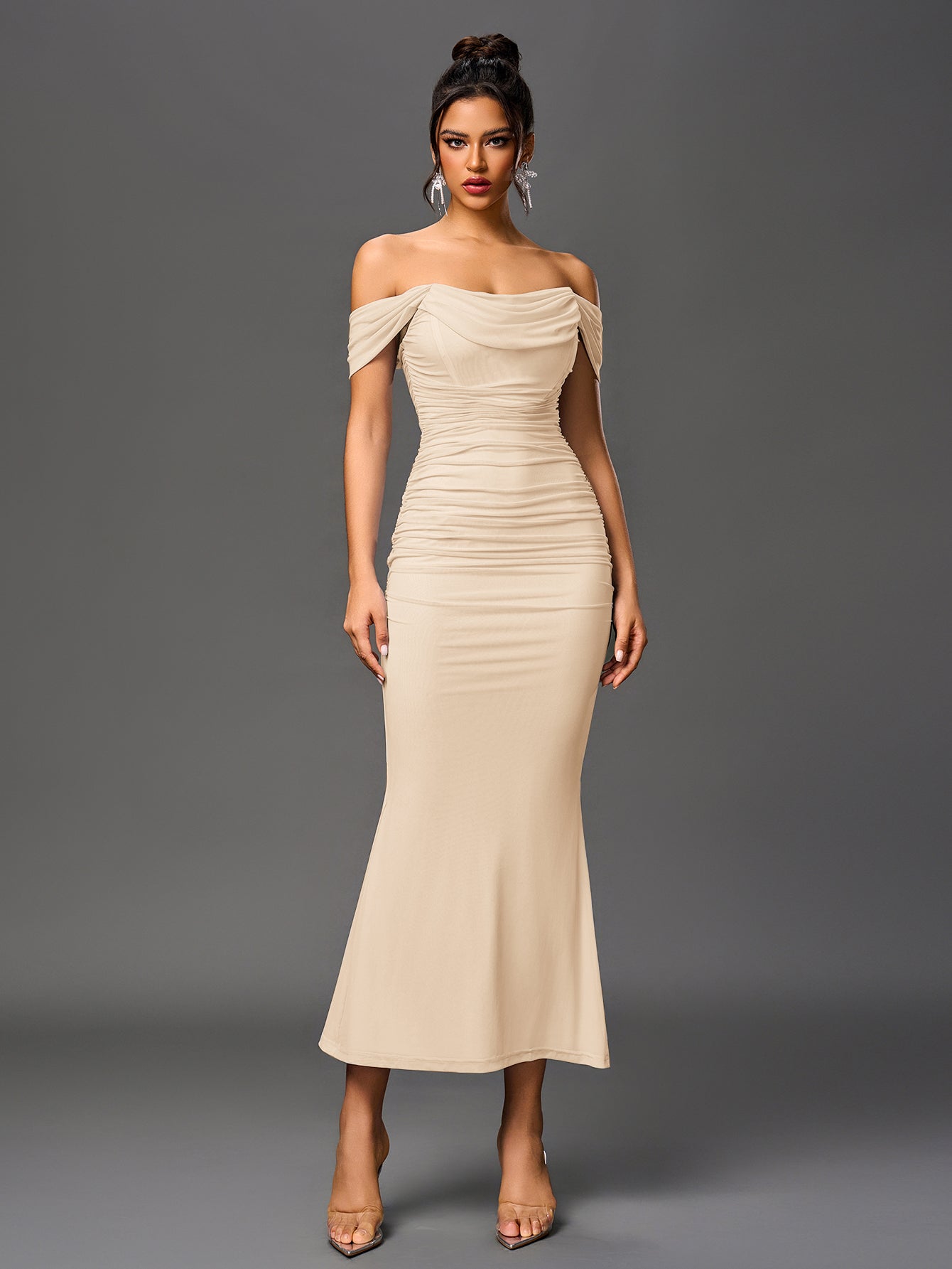 Off-Shoulder Bodycon Dress with Back Zip