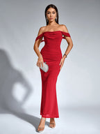 Off-Shoulder Bodycon Dress with Back Zip