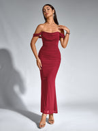 Off-Shoulder Bodycon Dress with Back Zip