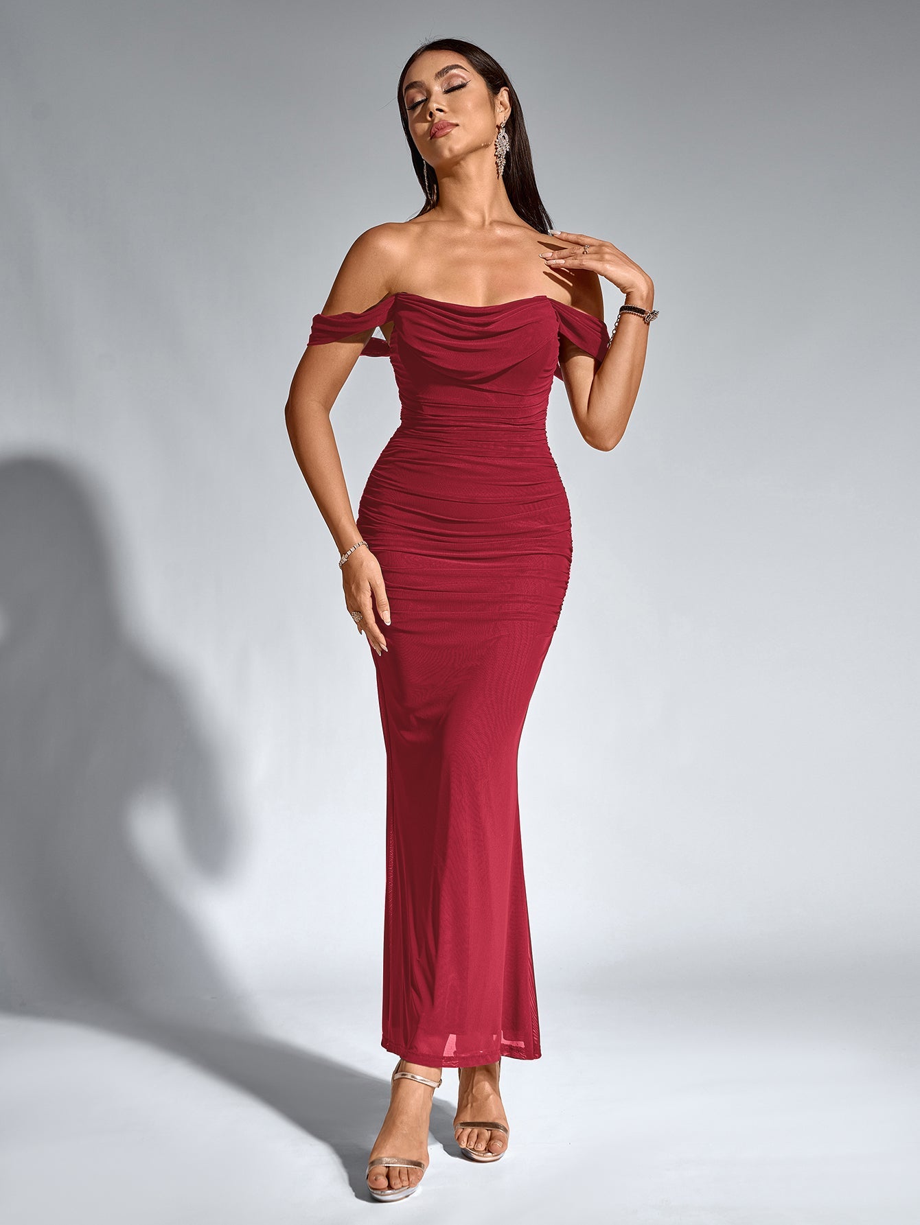 Off-Shoulder Bodycon Dress with Back Zip