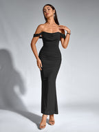 Off-Shoulder Bodycon Dress with Back Zip