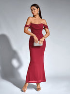 Off-Shoulder Bodycon Dress with Back Zip