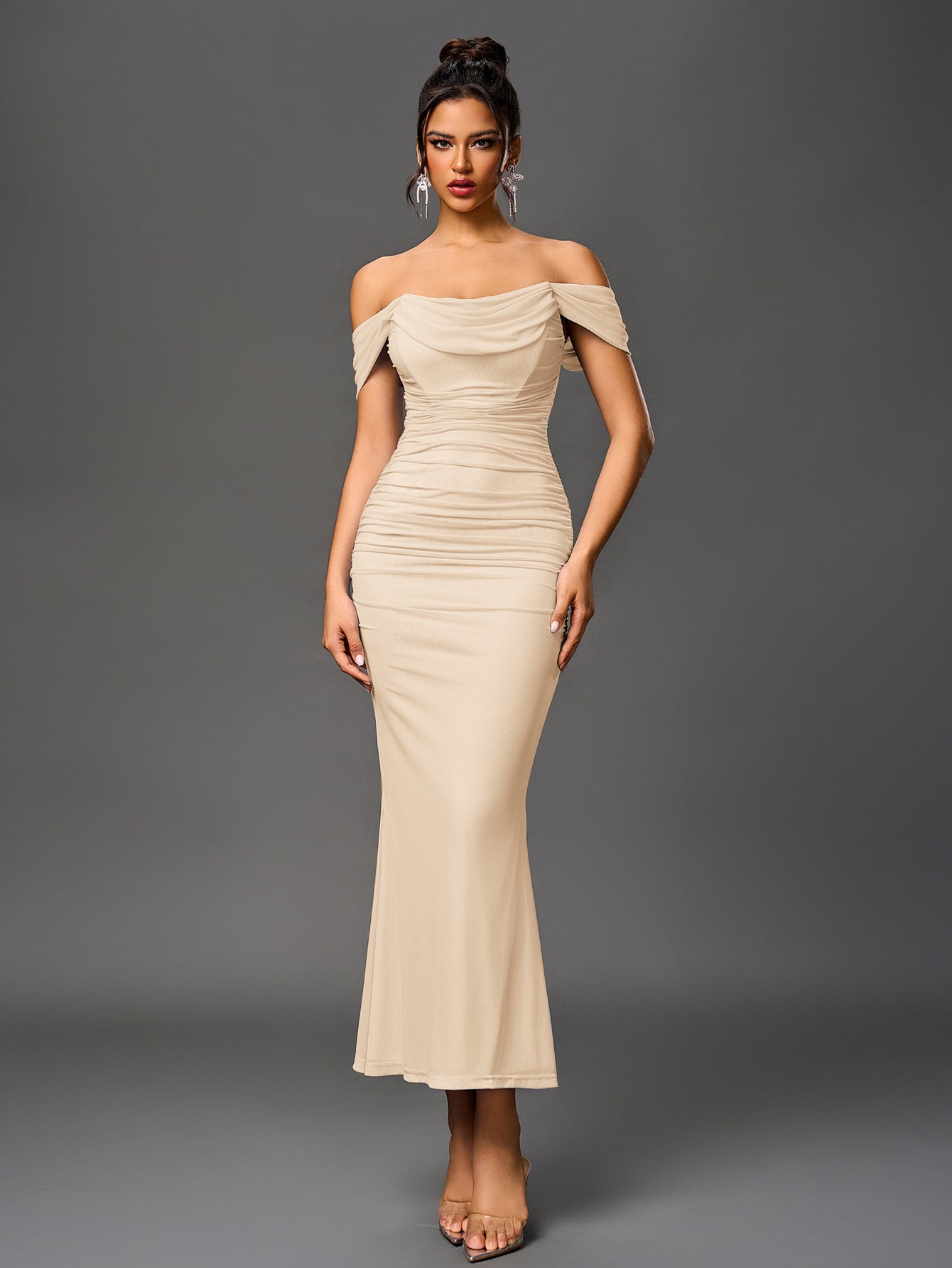 Off-Shoulder Bodycon Dress with Back Zip