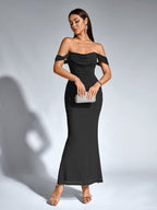 Off-Shoulder Bodycon Dress with Back Zip