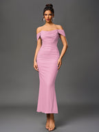 Off-Shoulder Bodycon Dress with Back Zip