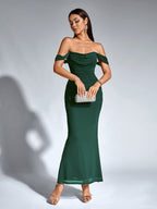 Off-Shoulder Bodycon Dress with Back Zip