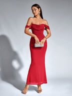 Off-Shoulder Bodycon Dress with Back Zip